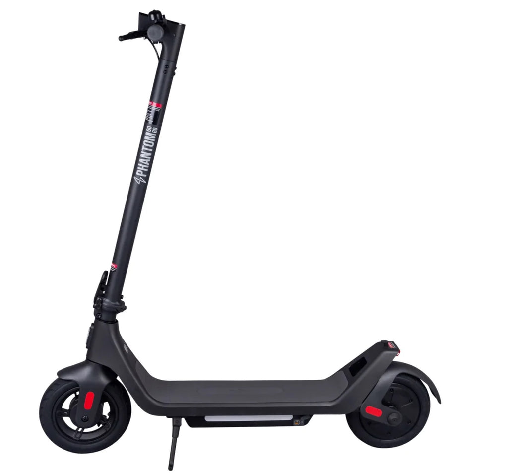 Black electric scooter with extendable handle on a white background