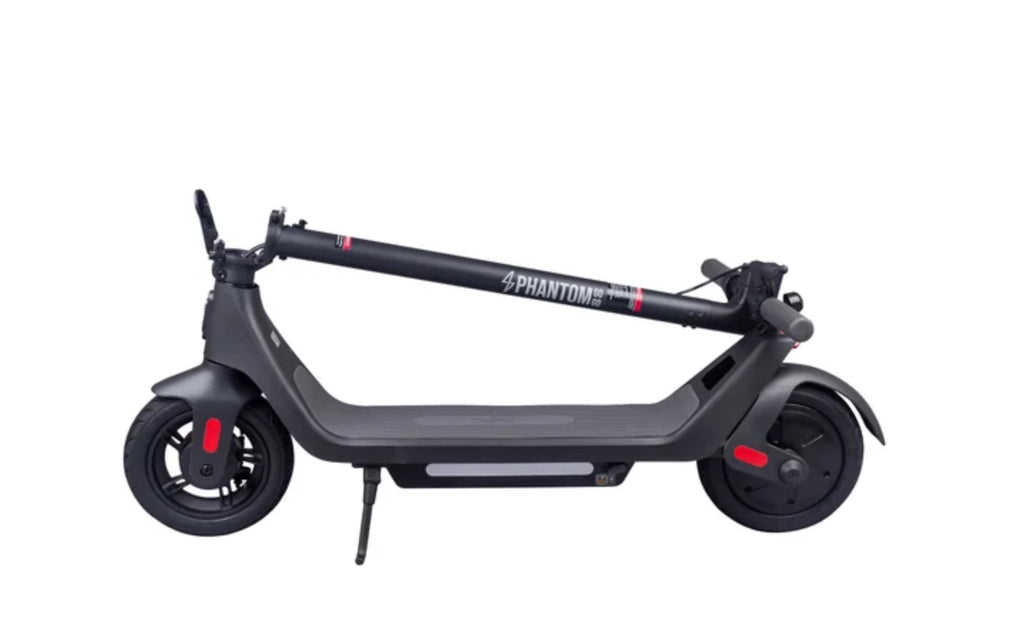 Black electric scooter with 'Phantom' branding on a white background