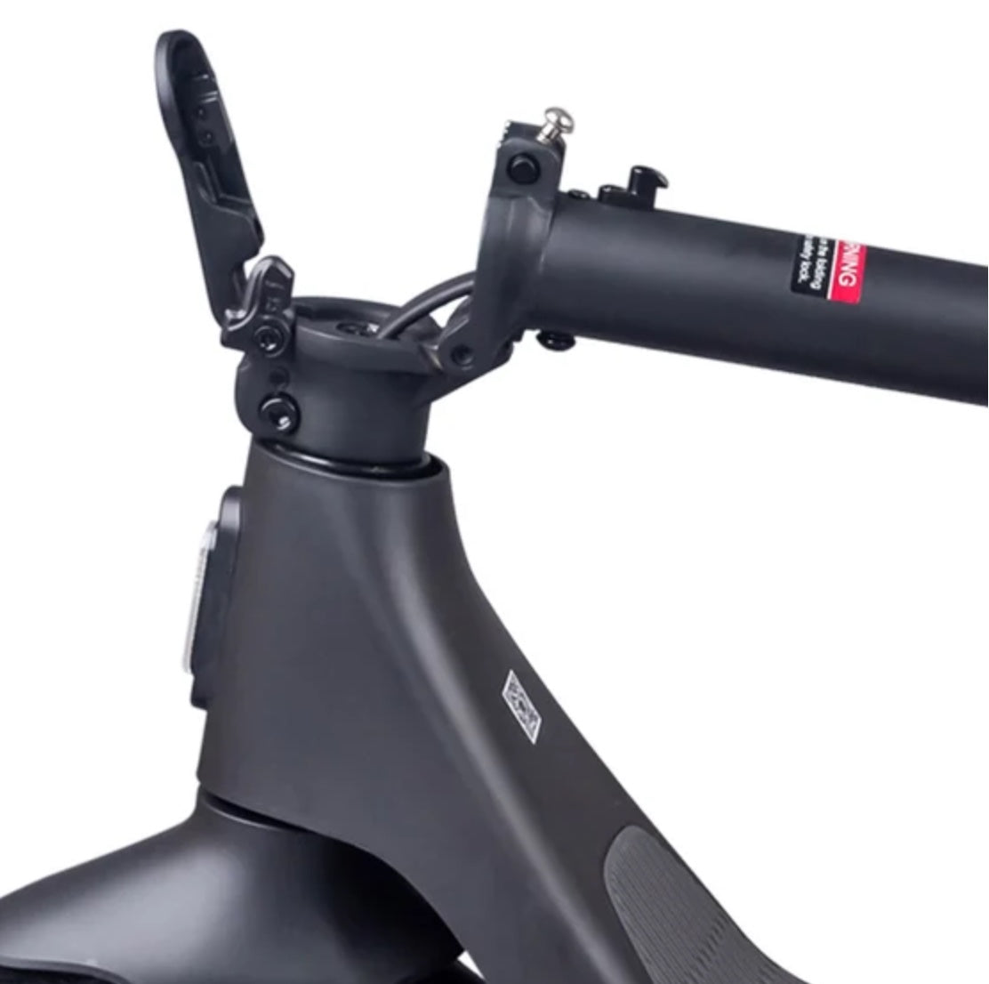 Close-up of a bicycle handlebar and stem on a white background